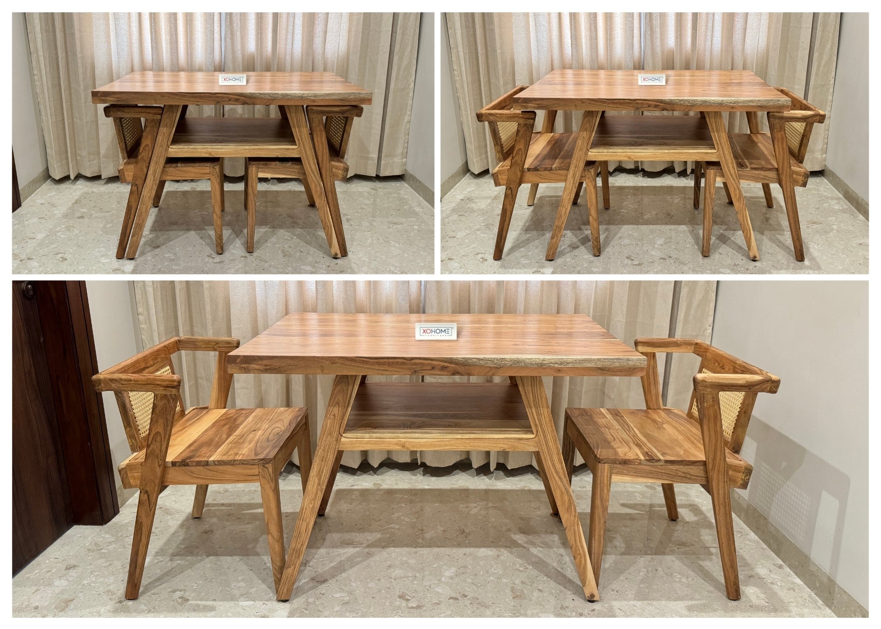 Milan 2 seater Dining Set by XOHOME – Compact solid wood dining set with space-saving design. Features rattan-accented chairs that slide completely under the table, perfect for small spaces and modern interiors.