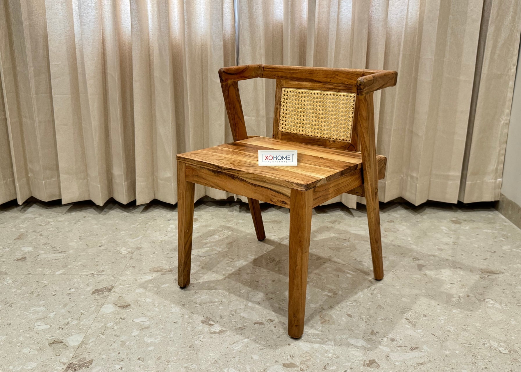 Milan 2 seater Dining Set by XOHOME – Compact solid wood dining set with space-saving design. Features rattan-accented chairs that slide completely under the table, perfect for small spaces and modern interiors.