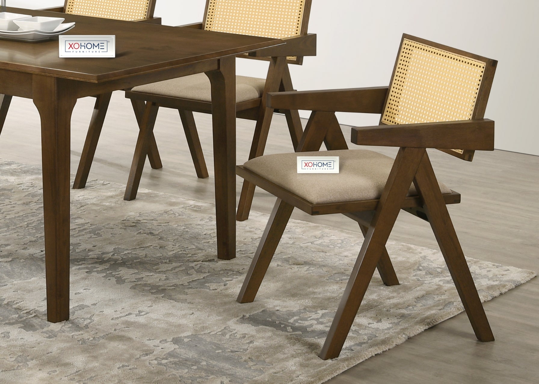 Forest chair by XOHOME. Color is Walnut color. Rattan back rest.