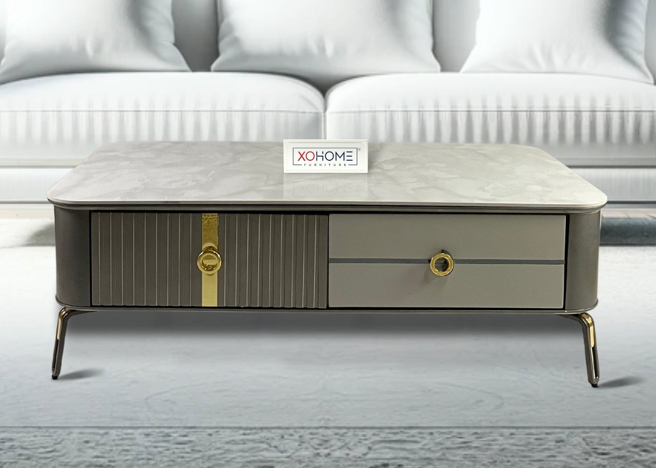 XOHOME Dior Marble top Coffee table with storage drawers on both sides.