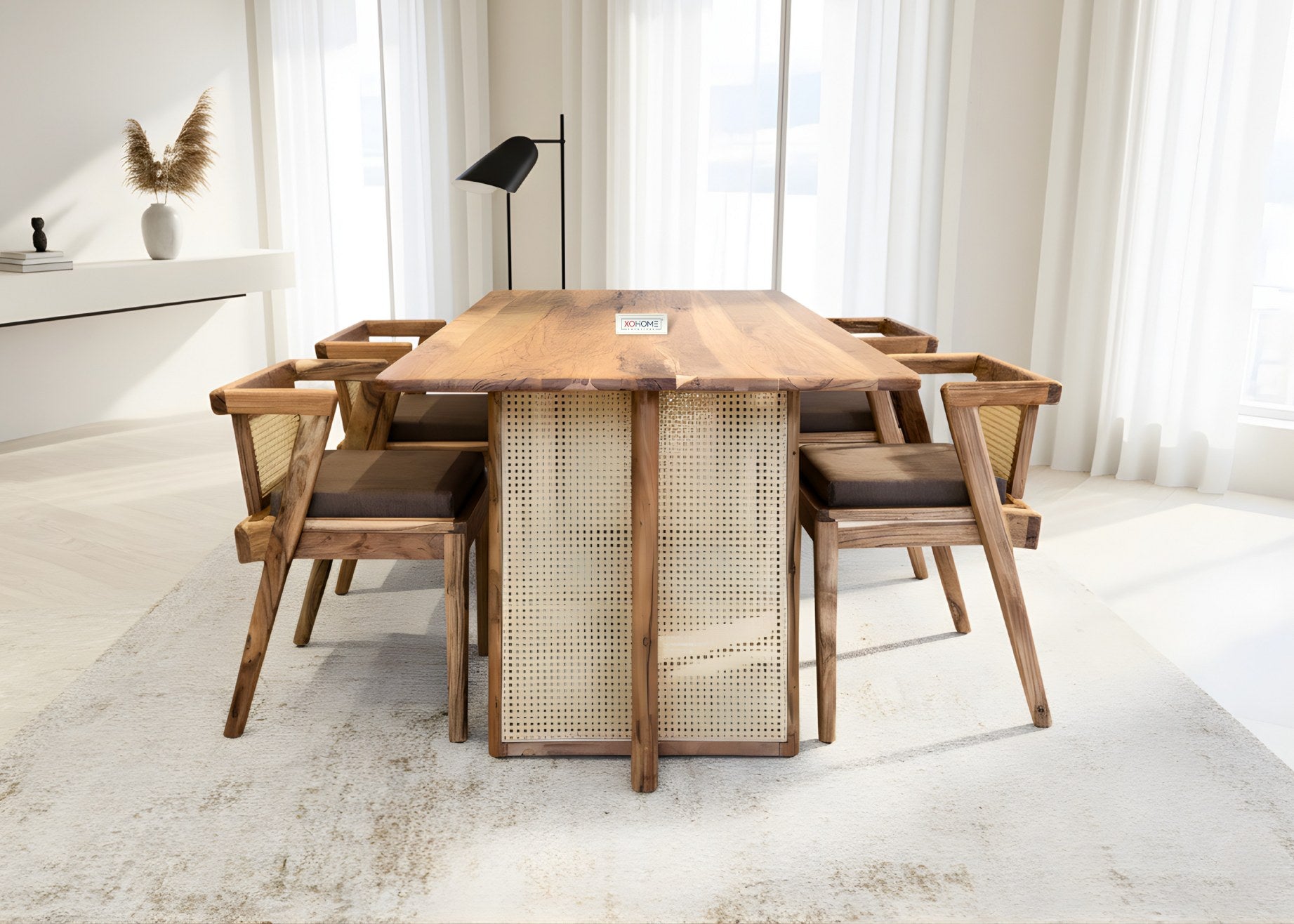 SIDE VIEW OF INDRA DINING SET 6 SEATER RATTAN DINING BASE