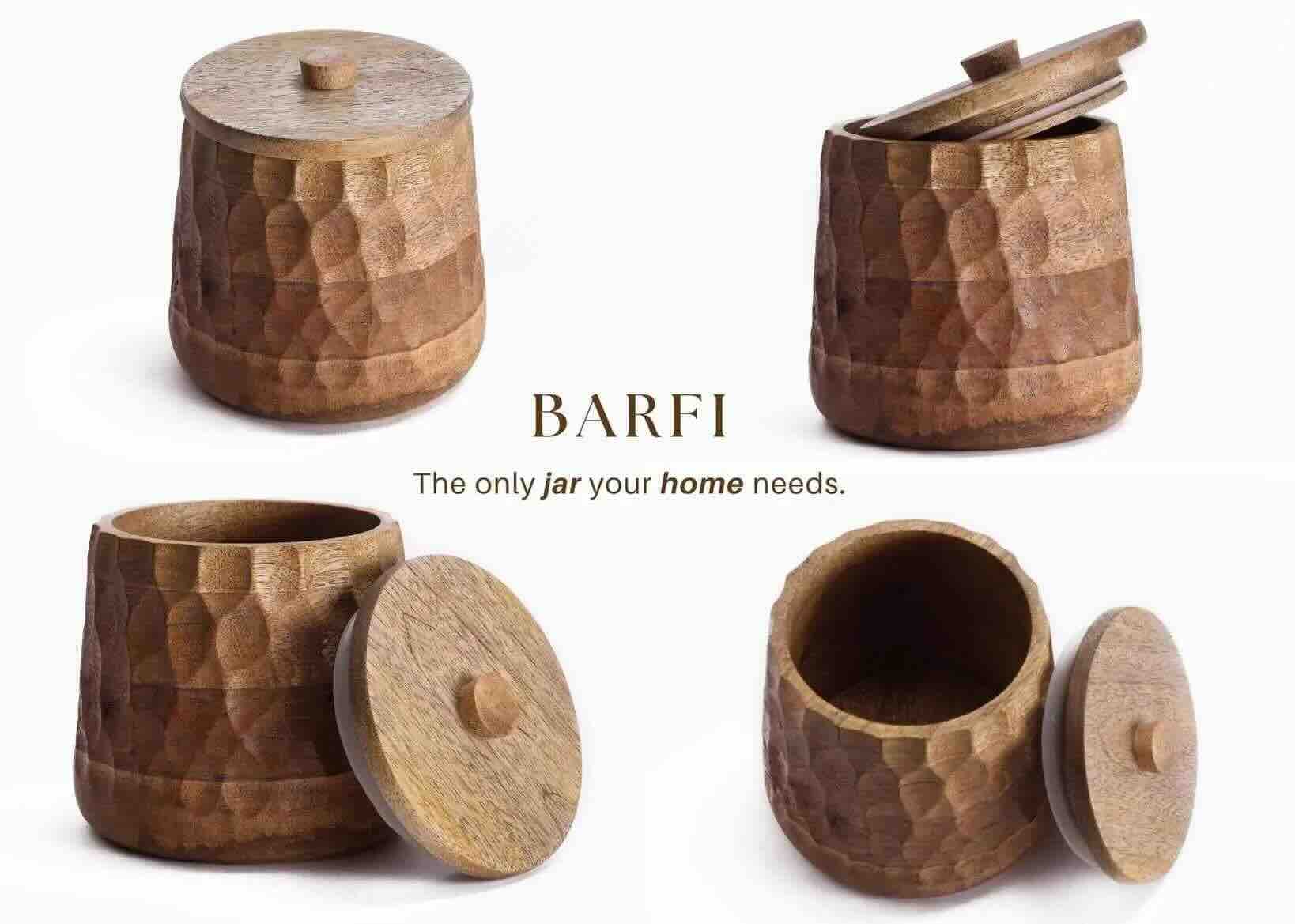 XOHOME wooden storage jar multiple view with lid, handcrafted solid wood container for kitchen storage and serving use