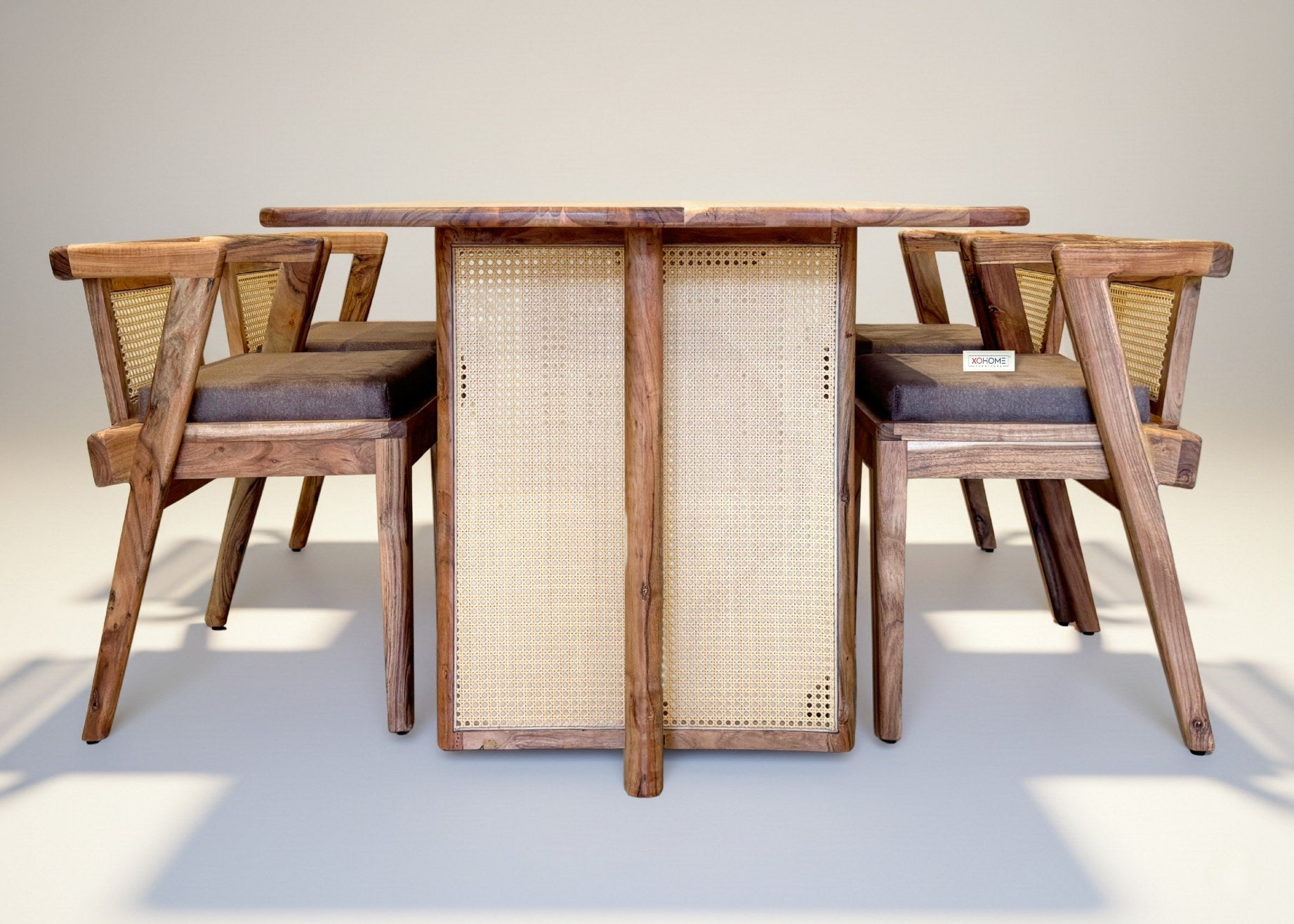 XOHOME INDRA PURE SOLIDWOOD CANE DINING SET 6 SEATER BASE DESIGN