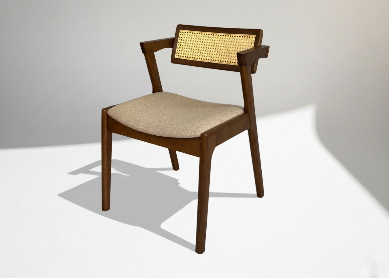 XOHOME Sadam Rattan Chair crafted from pure solidwood with curved ergonomic backrest and premium rattan seat.