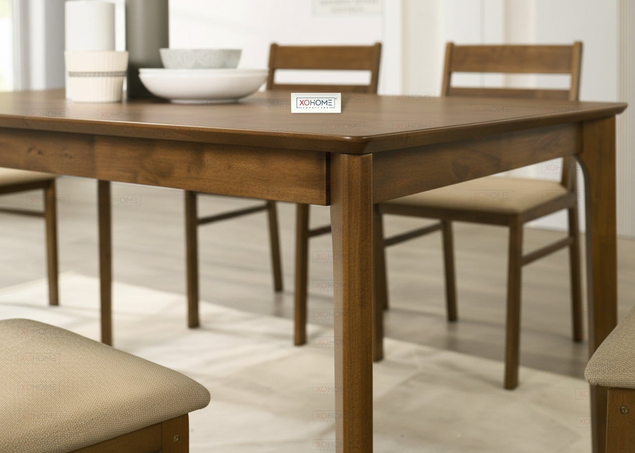 Luxury dining furniture by XOHOME – Starter Luxe pure solidwood 6 seater dining set, strong and durable with no veneer used.