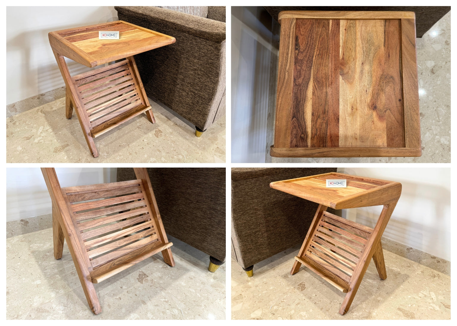 Solid wood Yoga End Table by XOHOME – stylish, durable, and space-saving. Features a raised-edge tabletop, storage for magazines & newspapers, and a modern, elegant design. Perfect for living rooms, bedrooms, and cozy corners. Premium craftsmanship, compact & sturdy build. Buy the best end table online!