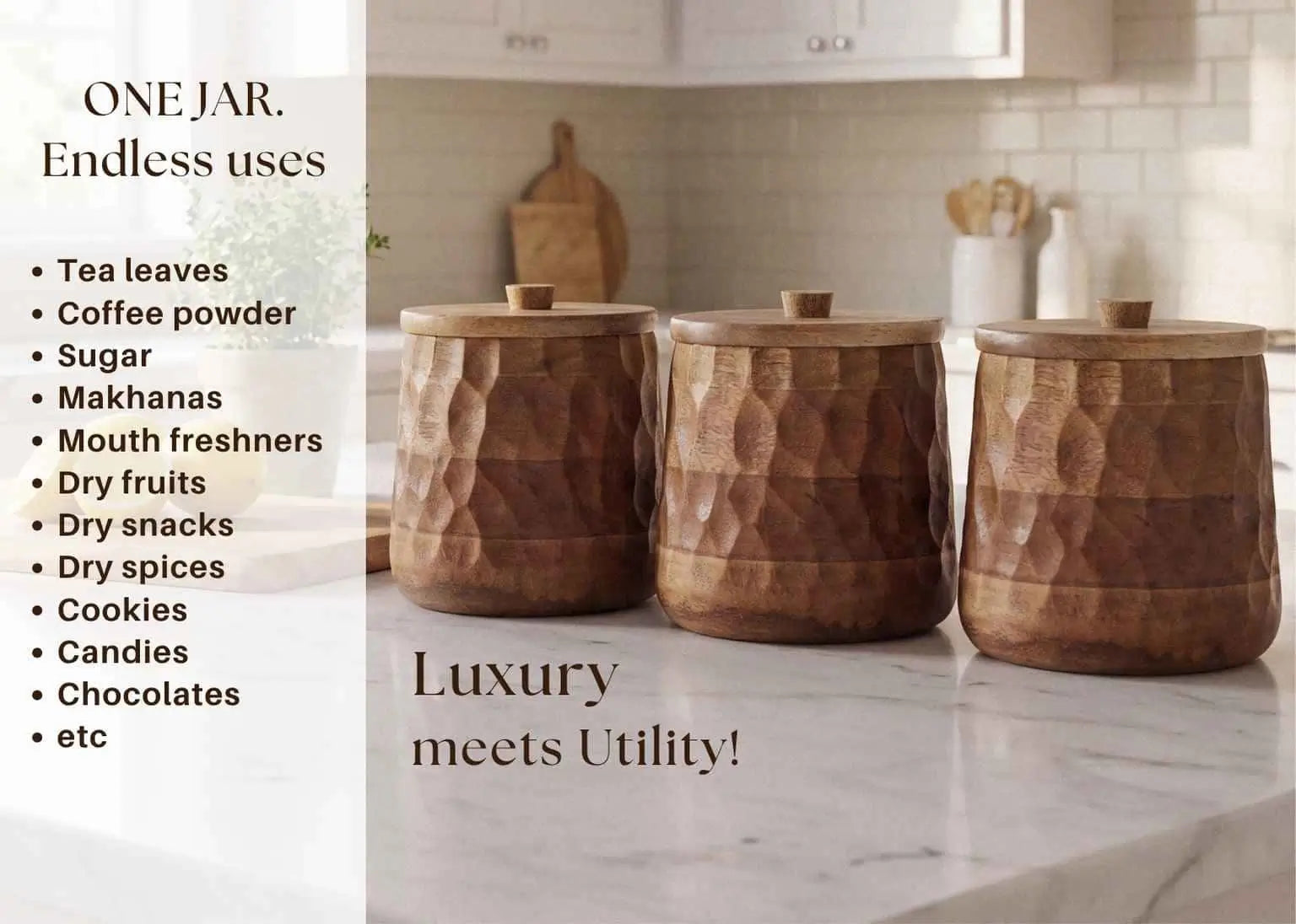 Xohome Barfi wooden air tight storage jar crafted to store multiple items likes tea leaves, coffee powder, cookies, snacks, dry fruits, candies and a lot more. 